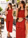 Ff Daboo Cotton Strips Pattern Thread work Co Ord Set